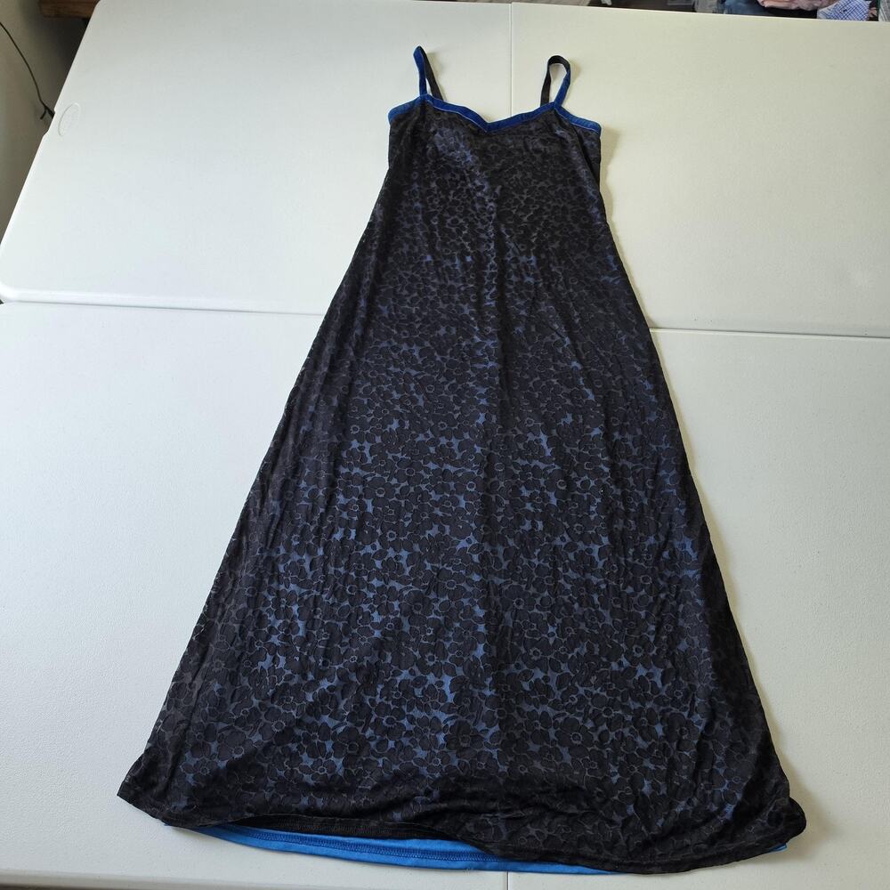 90s Fairy Grunge Whimsigoth Dress Small Black Blue Burnout Velvet Floral Maxi